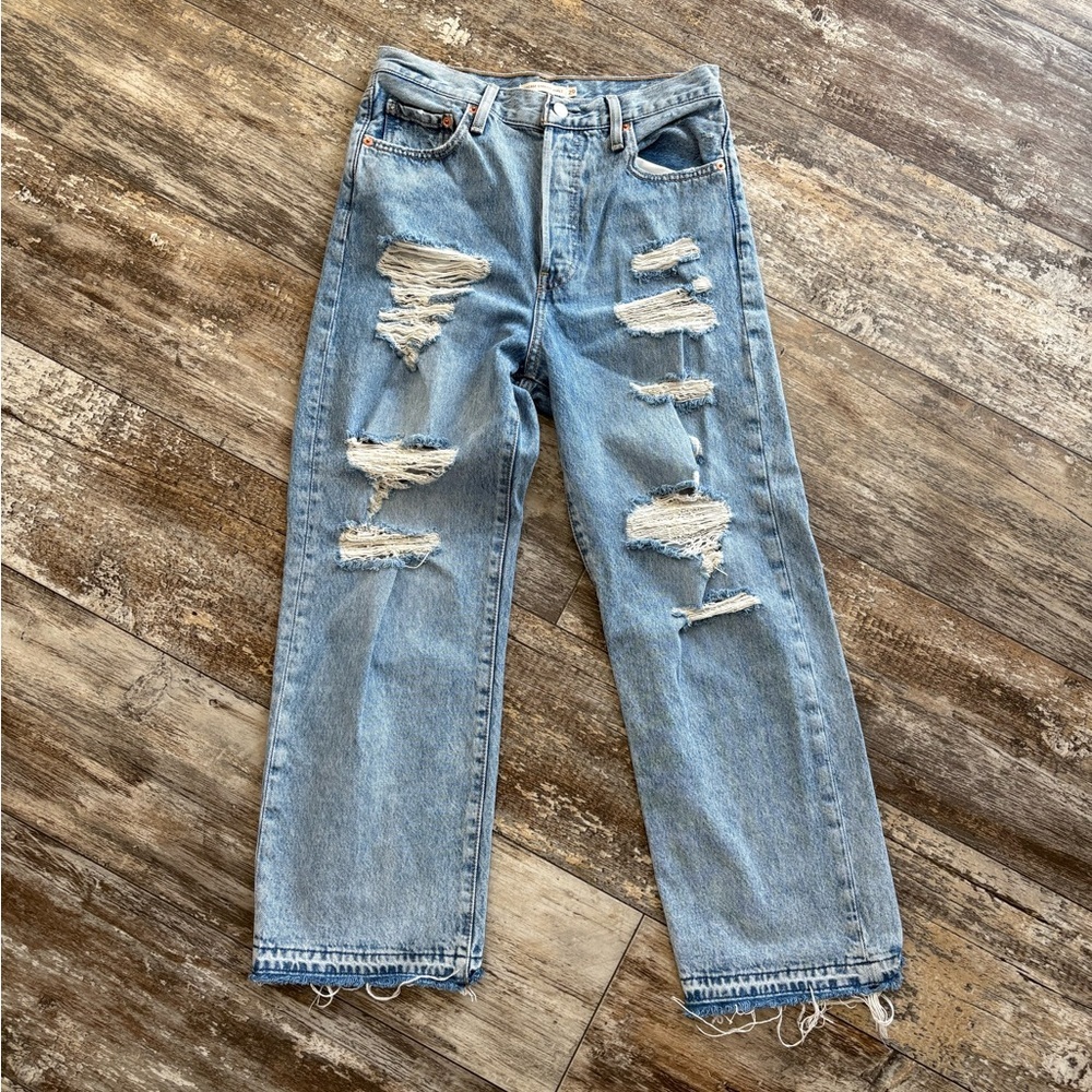 Levi's Light Blue Distressed Straight Leg Jeans
